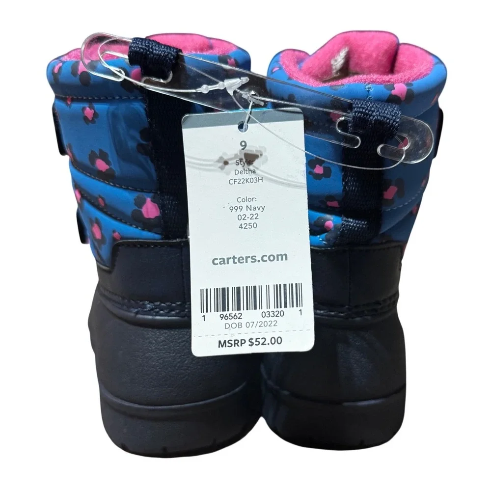 Carter's Navy‎ & Hot Pink Leopard Lrint Winter Boots — Toddler 9, NWT